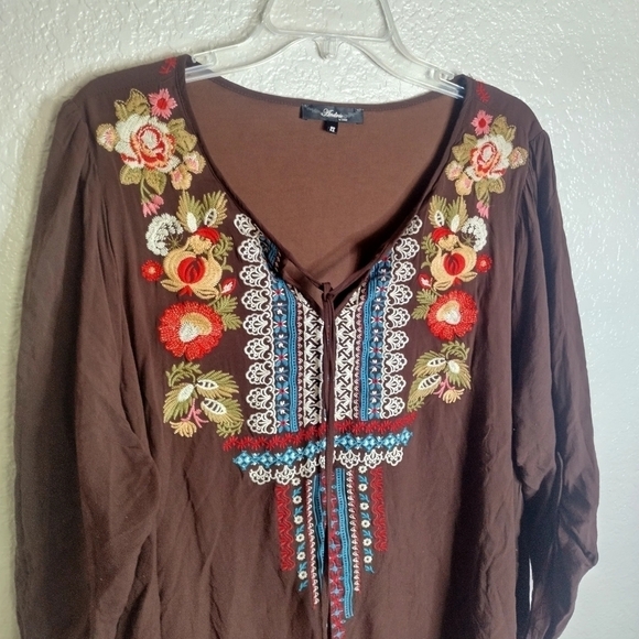 andree by unit embroidered boho long sleeve tunic top sz 2X - Picture 2 of 7